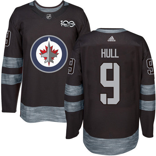 Jets #9 Bobby Hull Black 1917-2017 100th Anniversary Stitched Hockey Jersey