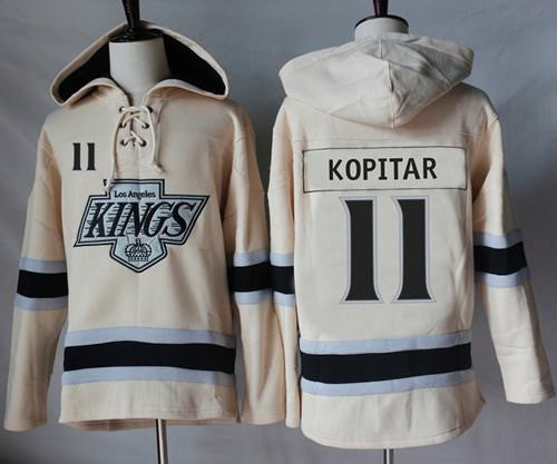 Kings #11 Anze Kopitar Cream Sawyer Hooded Sweatshirt Stitched Hockey Jersey