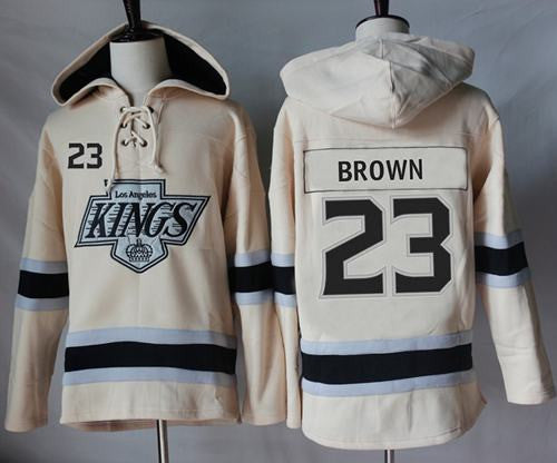 Kings #23 Dustin Brown Cream Sawyer Hooded Sweatshirt Stitched Hockey Jersey