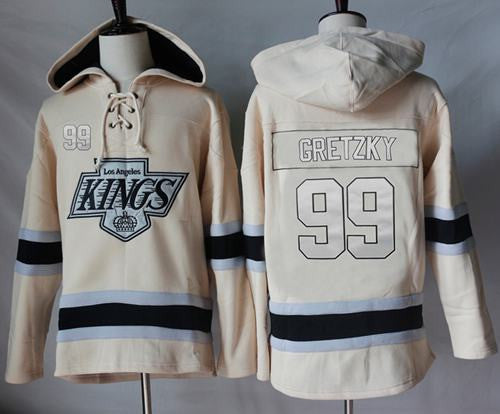 Kings #99 Wayne Gretzky Cream Sawyer Hooded Sweatshirt Stitched Hockey Jersey