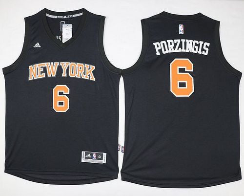 Knicks #6 Kristaps Porzingis Black Fashion Stitched Basketball Jersey