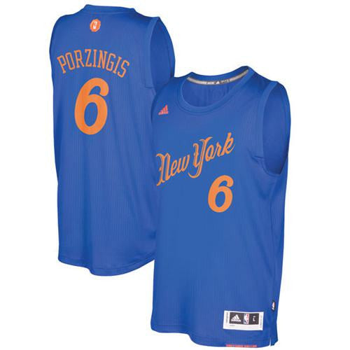 Knicks #6 Kristaps Porzingis Blue 2016-2017 Christmas Day Stitched Basketball Jersey