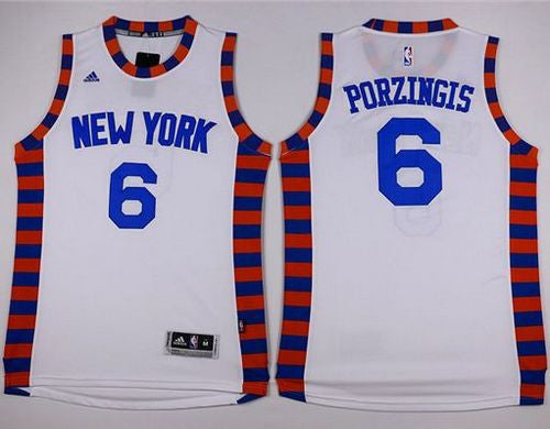 Knicks #6 Kristaps Porzingis White Hardwood Classics Performance Stitched Basketball Jersey