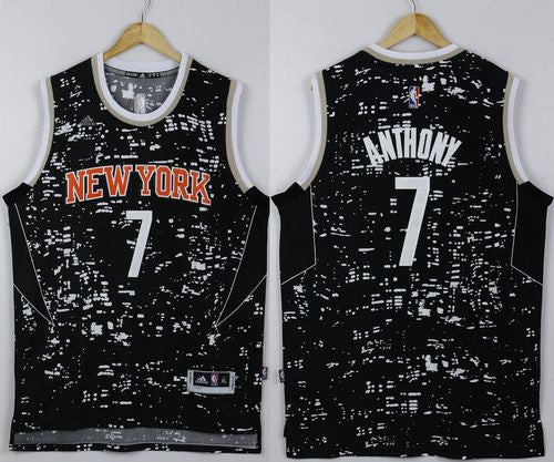 Knicks #7 Carmelo Anthony Black City Light Stitched Basketball Jersey