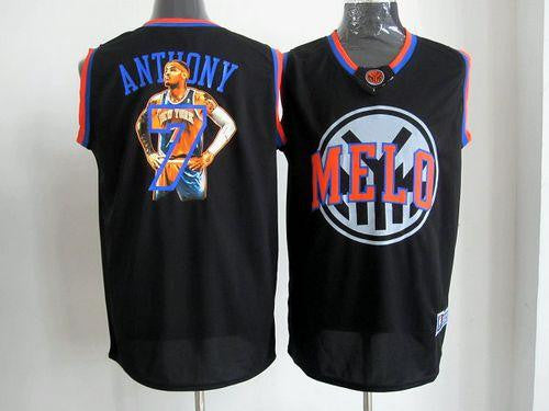 Knicks #7 Carmelo Anthony Black Notorious Stitched Basketball Jersey