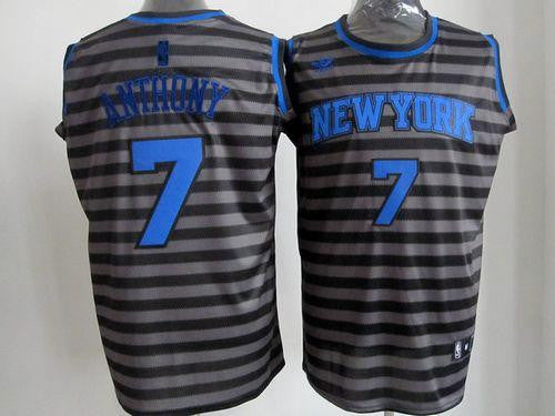 Knicks #7 Carmelo Anthony Black/Grey Groove Stitched Basketball Jersey