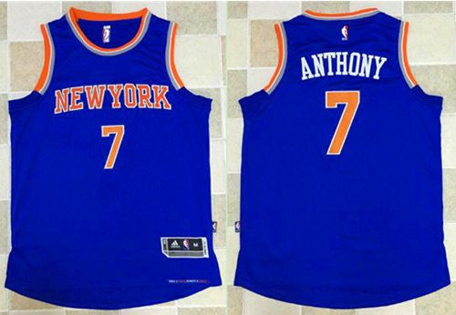 Knicks #7 Carmelo Anthony Blue Revolution 30 Stitched Basketball Jersey