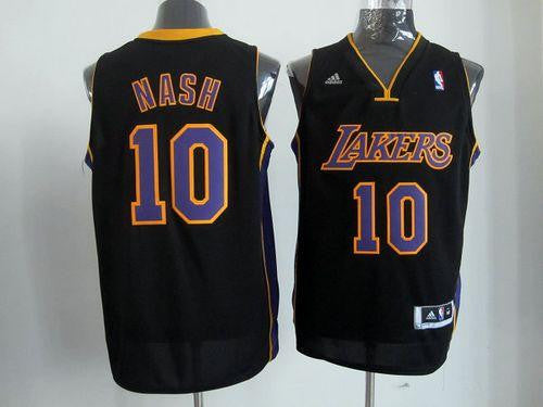 Lakers #10 Steve Nash Black(Purple NO.) Stitched Basketball Jersey