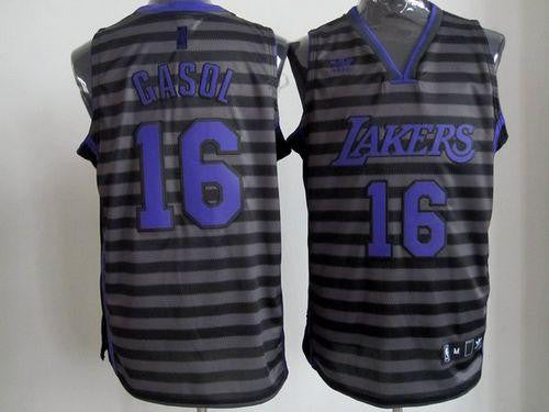 Lakers #16 Pau Gasol Black/Grey Groove Stitched Basketball Jersey