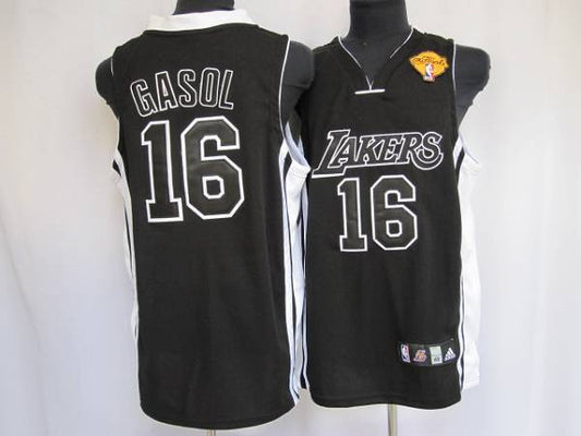 Lakers #16 Pau Gasol Stitched Black Shadow Final Patch Basketball Jersey