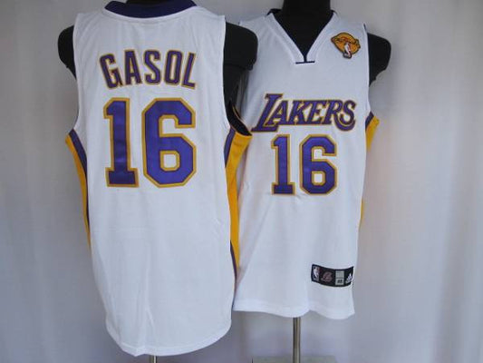 Lakers #16 Pau Gasol Stitched White Final Patch Basketball Jersey