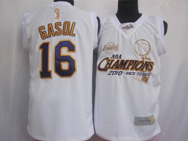 Lakers #16 Pau Gasol White 2010 Finals Champions Stitched Basketball Jersey