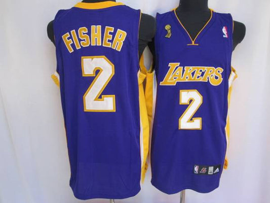 Lakers #2 Derek Fisher Stitched Purple Champion Patch Basketball Jersey