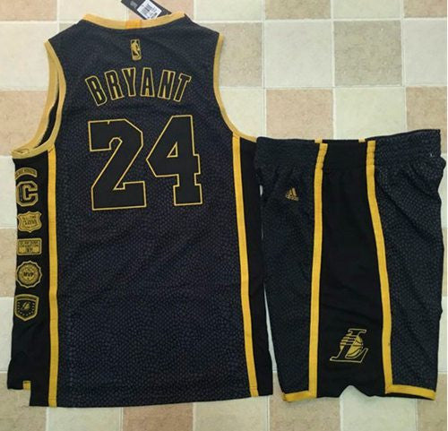 Lakers #24 Kobe Bryant Black Serpentine Retirement Memorial A Set Stitched Basketball Jersey