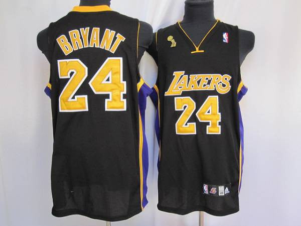 Lakers #24 Kobe Bryant Stitched Black Gold number Champion Patch Basketball Jersey