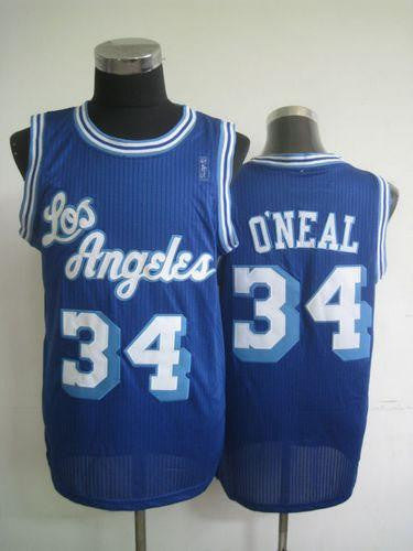 Lakers #34 Shaquille O'Neal Blue Throwback Stitched Basketball Jersey