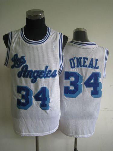 Lakers #34 Shaquille O'Neal White Throwback Stitched Basketball Jersey