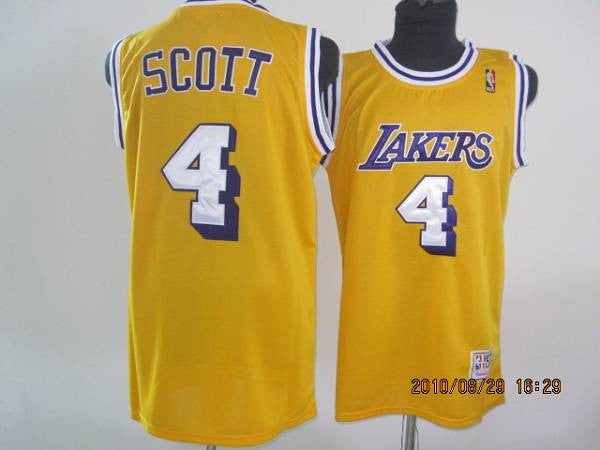 Lakers #4 Byron Scott Stitched Yellow Throwback Basketball Jersey