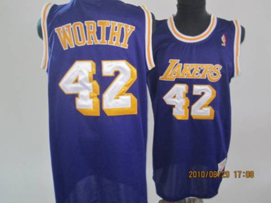 Lakers #42 James Worthy Stitched Purple Throwback Basketball Jersey