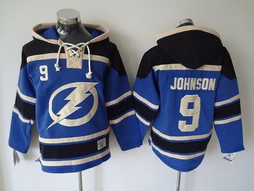 Lightning #9 Tyler Johnson Blue Sawyer Hooded Sweatshirt Stitched Hockey Jersey