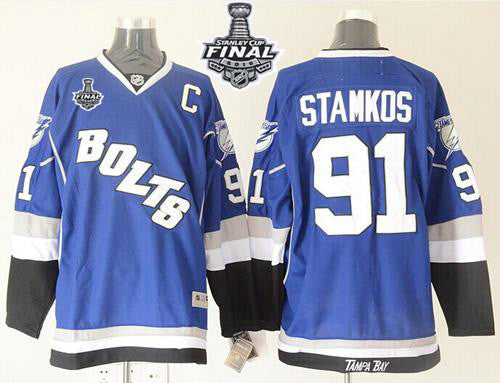 Lightning #91 Steven Stamkos Blue Third 2015 Stanley Cup Stitched Hockey Jersey