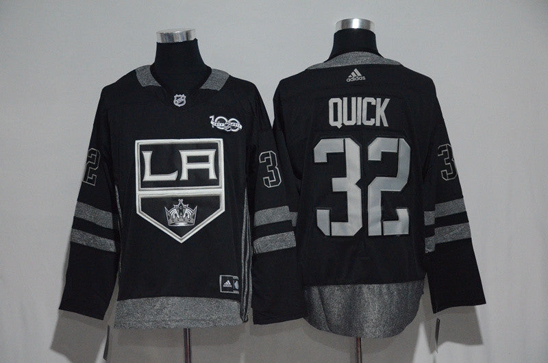 Los Angeles Kings #32 Jonathan Quick Black Men's 1917-2017 100th Anniversary  Stitched Hockey Jersey