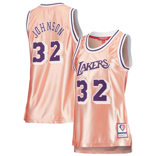 Magic Johnson Los Angeles Lakers Women's 75th Anniversary Rose Gold 1984 Swingman Basketball Jersey - Pink