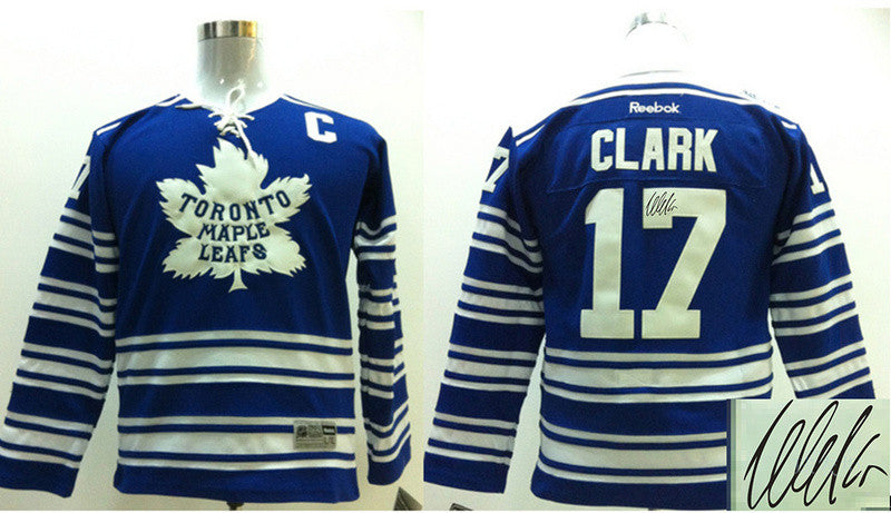 Maple Leafs 17 Clark Blue Signature Edition Youth Hockey Jerseys