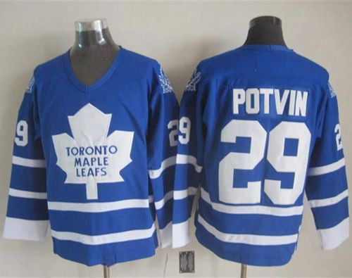 Maple Leafs #29 Felix Potvin Blue CCM Throwback Stitched Hockey Jersey