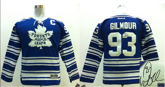 Maple Leafs 93 Gilmour Blue Signature Edition Youth Hockey Jerseys