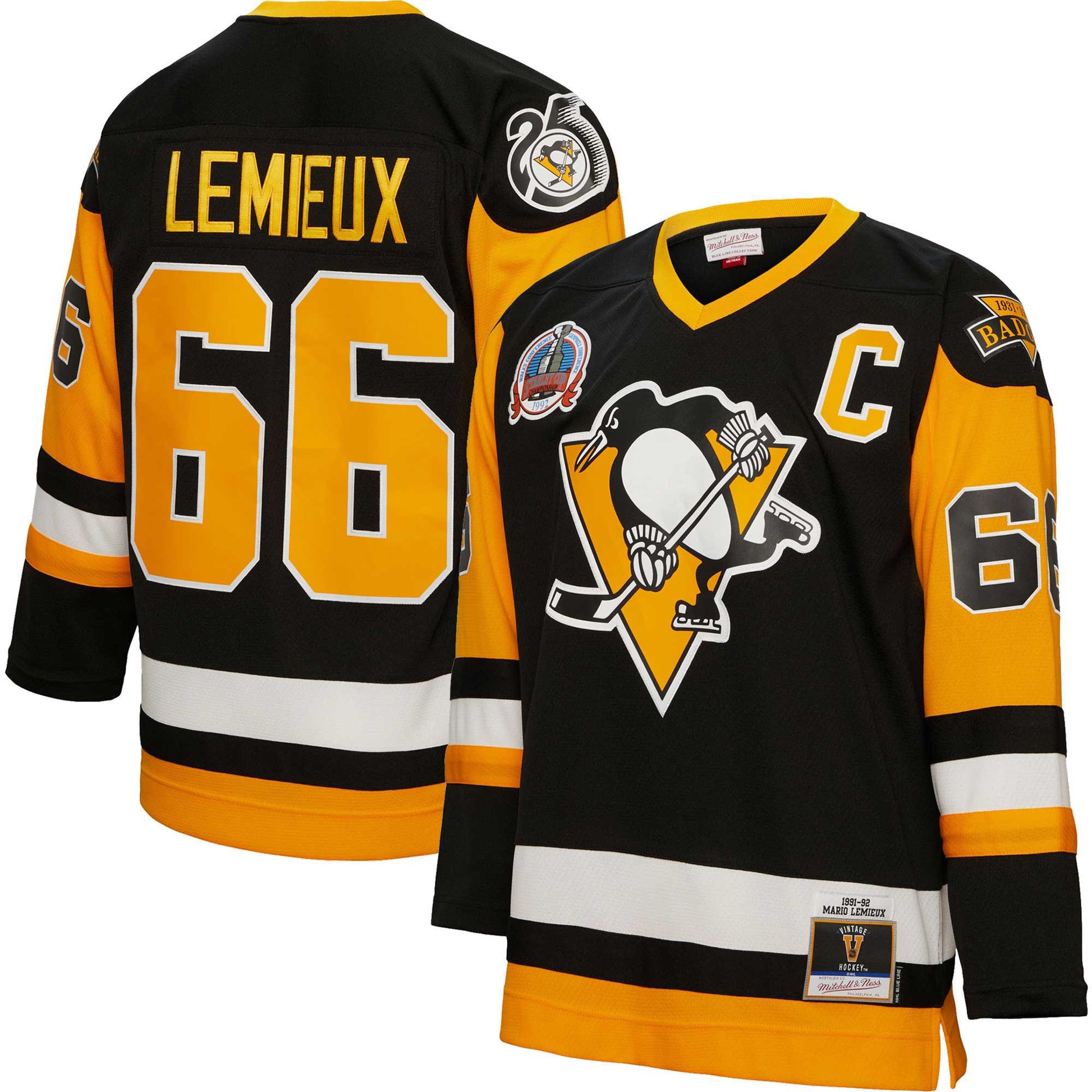 Mario Lemieux Pittsburgh Penguins Captain Patch 1991/92 Blue Line Player Hockey Jersey - Black