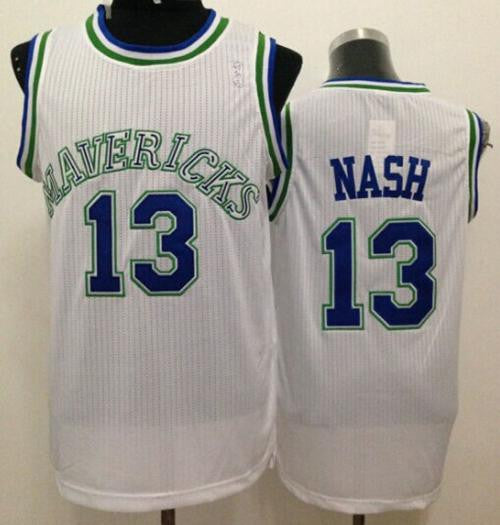 Mavericks #13 Steve Nash White Throwback Stitched Basketball Jersey