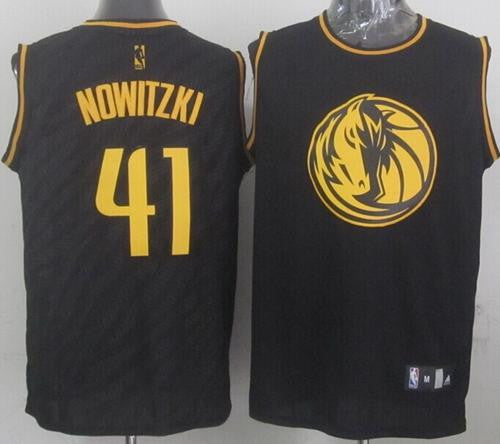 Mavericks #41 Dirk Nowitzki Black Precious Metals Fashion Stitched Basketball Jersey