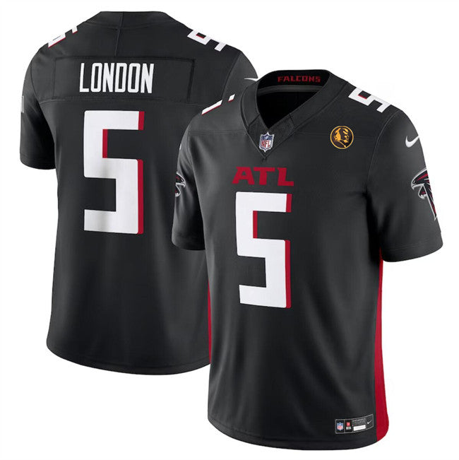 Men's Atlanta Falcons #5 Drake London Black 2023 F.U.S.E. With John Madden Patch Vapor Limited Football Stitched Jersey