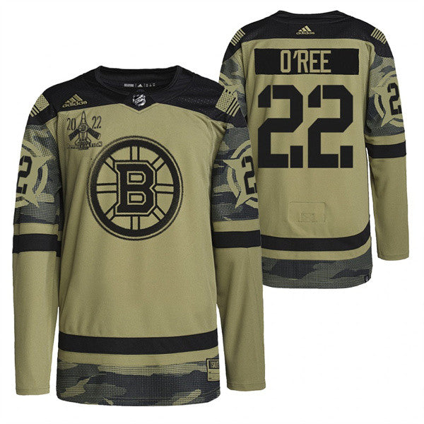 Men's Boston Bruins #22 O'Ree 2022 Camo Military Appreciation Night Stitched Hockey Jersey