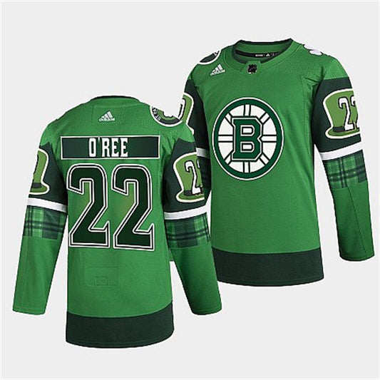 Men's Boston Bruins #22 O'Ree 2022 Green St Patricks Day Warm-Up Stitched Hockey Jersey