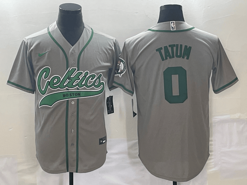 Men's Boston Celtics #0 Jayson Tatum Gray Stitched Baseball Basketball Jersey