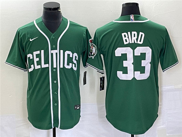 Men's Boston Celtics #33 Larry Bird Green Stitched Baseball Basketball Jersey