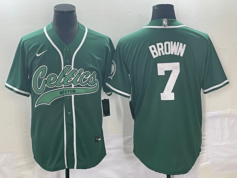 Men's Boston Celtics #7 Jaylen Brown Green Stitched Baseball Basketball Jersey