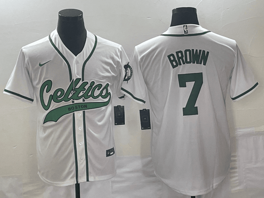 Men's Boston Celtics #7 Jaylen Brown White Stitched Baseball Basketball Jersey