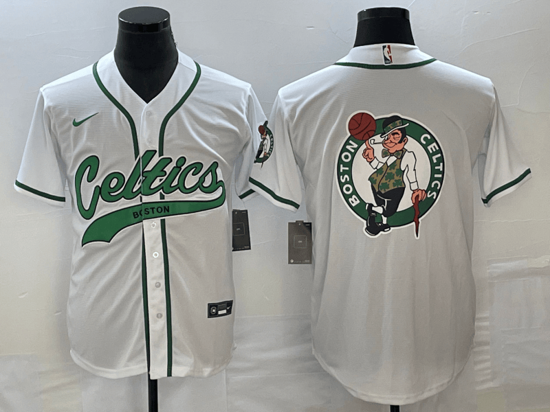 Men's Boston Celtics White Team Big Logo With Patch Stitched Baseball Basketball Jersey