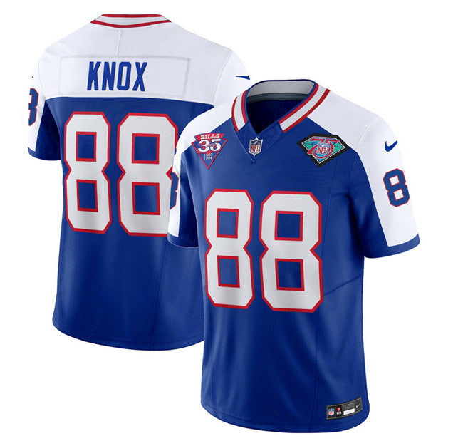 Men's Buffalo Bills #88 Dawson Knox Blue/White 2023 F.U.S.E. 75th Anniversary Throwback Vapor Untouchable Limited Football Stitched Jersey