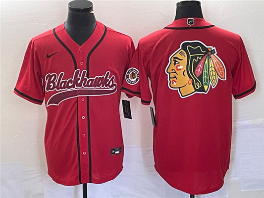 Men's Chicago Blackhawks Red Team Big Logo Cool Base Stitched Baseball Hockey Jersey