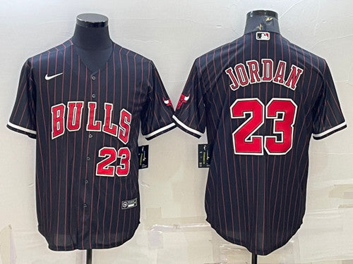 Men's Chicago Bulls #23 Michael Jordan Black Cool Base Stitched Baseball Basketball Jersey