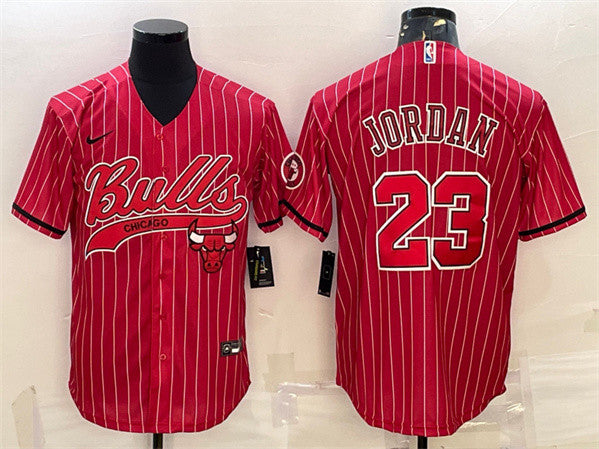 Men's Chicago Bulls #23 Michael Jordan Red Cool Base Stitched Baseball Basketball Jersey