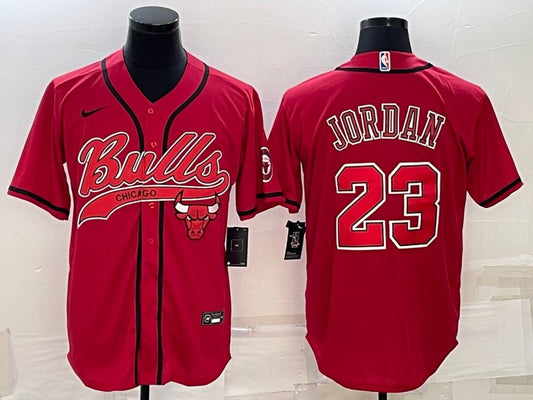 Men's Chicago Bulls #23 Michael Jordan Red With Patch Cool Base Stitched Baseball Basketball Jersey