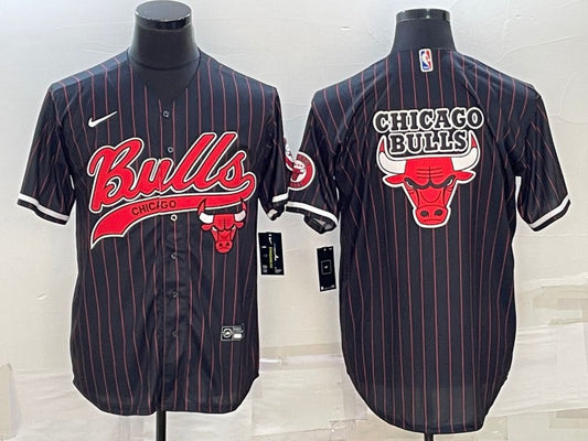 Men's Chicago Bulls Black Team Big Logo Cool Base Stitched Baseball Basketball Jersey