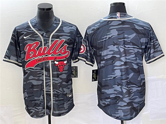 Men's Chicago Bulls Blank Gray Camo Cool Base Stitched Baseball Basketball Jersey