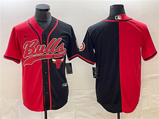 Men's Chicago Bulls Blank Red/Black Split Cool Base Stitched Baseball Basketball Jersey