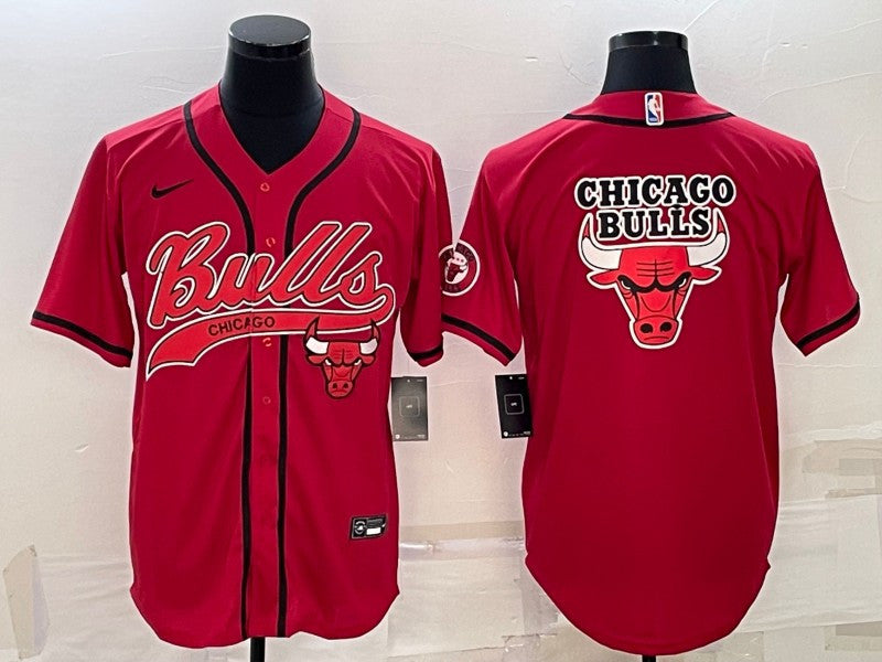 Men's Chicago Bulls Red Team Big Logo Cool Base Stitched Baseball Basketball Jersey